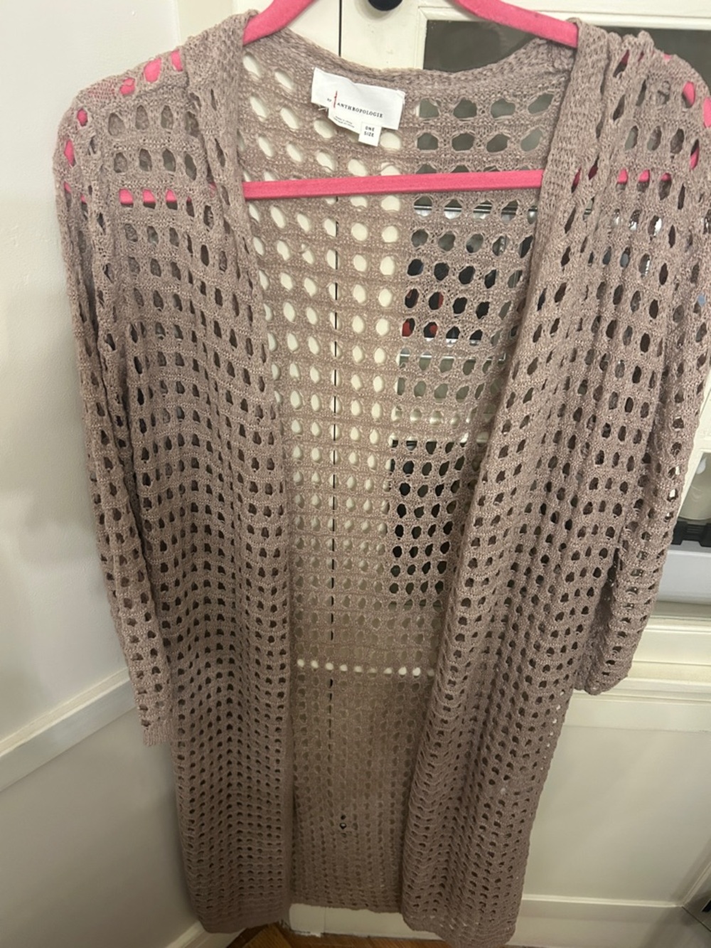 Anthropologie Taupe Open Weave Duster Cardigan